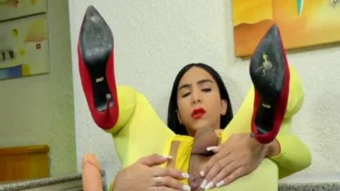 TS Yasmin Dornelles Milks each Drop Out Of Her biggest Shaft whilst Riding toy