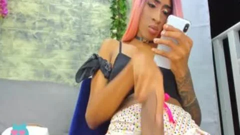 Pink Haired darksome legal age teenager shelady Yanking enormous penis