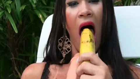 Sensual tranny Erika Lee Masturbates With A Banana And Sticks A sex-dildo Up Her wazoo