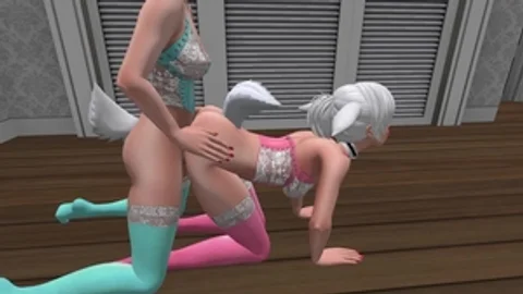 2 Bunny girls In Bright Colored stockings & underware doggy style Sex - SL manga Furry